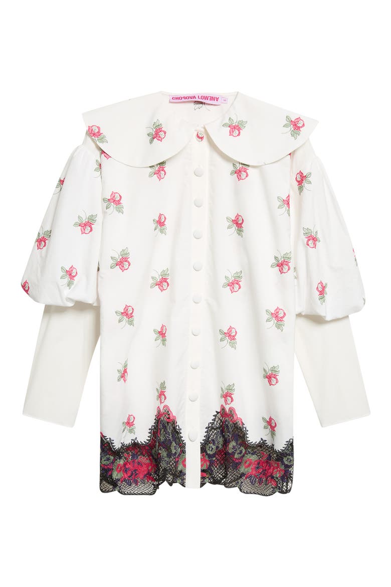 Pick-Ups Lace Trim Floral Cotton Shirt, Main, color, WHITE MULTI