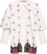 Chopova Lowena Pick-Ups Lace Trim Floral Cotton Shirt