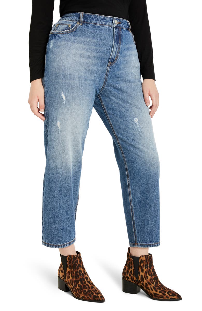 ELOQUII Distressed Nonstretch Mom Jeans, Main, color,