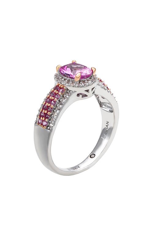 Suzy Levian Diamonds Sterling Silver Oval Pink Sapphire & Lab Grown White Sapphire Ring In Pink