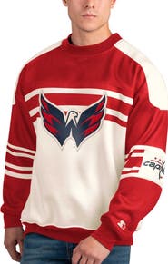 STARTER Men's Starter White Washington Capitals Defense Fleece Crewneck Pullover Sweatshirt