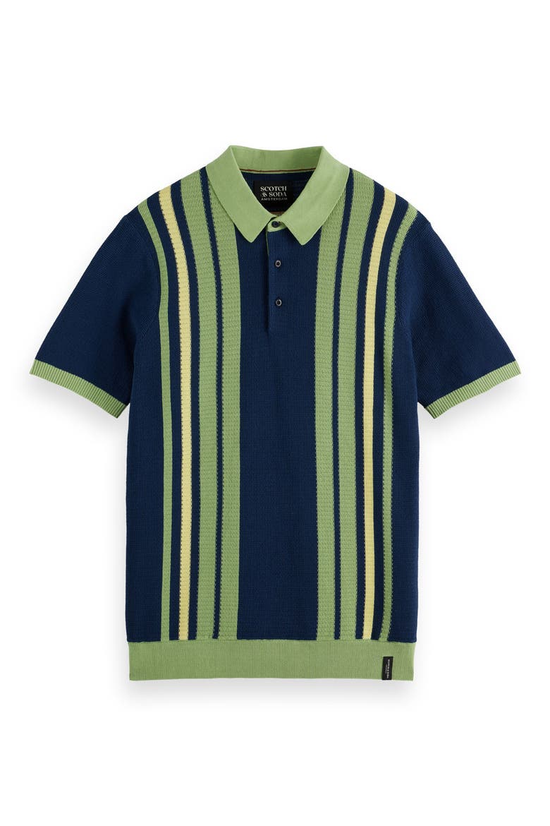 Stripe Textured Cotton Knit Polo, Alternate, color, ATLANTIC BLUE