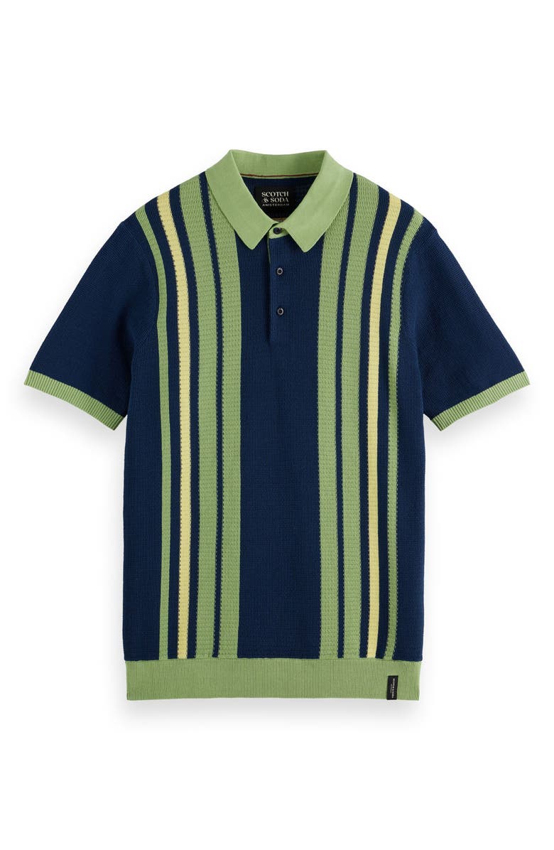 Scotch & Soda Stripe Textured Cotton Knit Polo, Alternate, color, Atlantic Blue