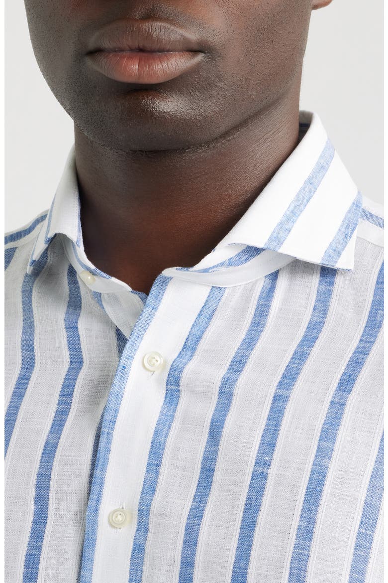 Stripe Slub Linen Button-Up Shirt, Alternate, color, BLUE