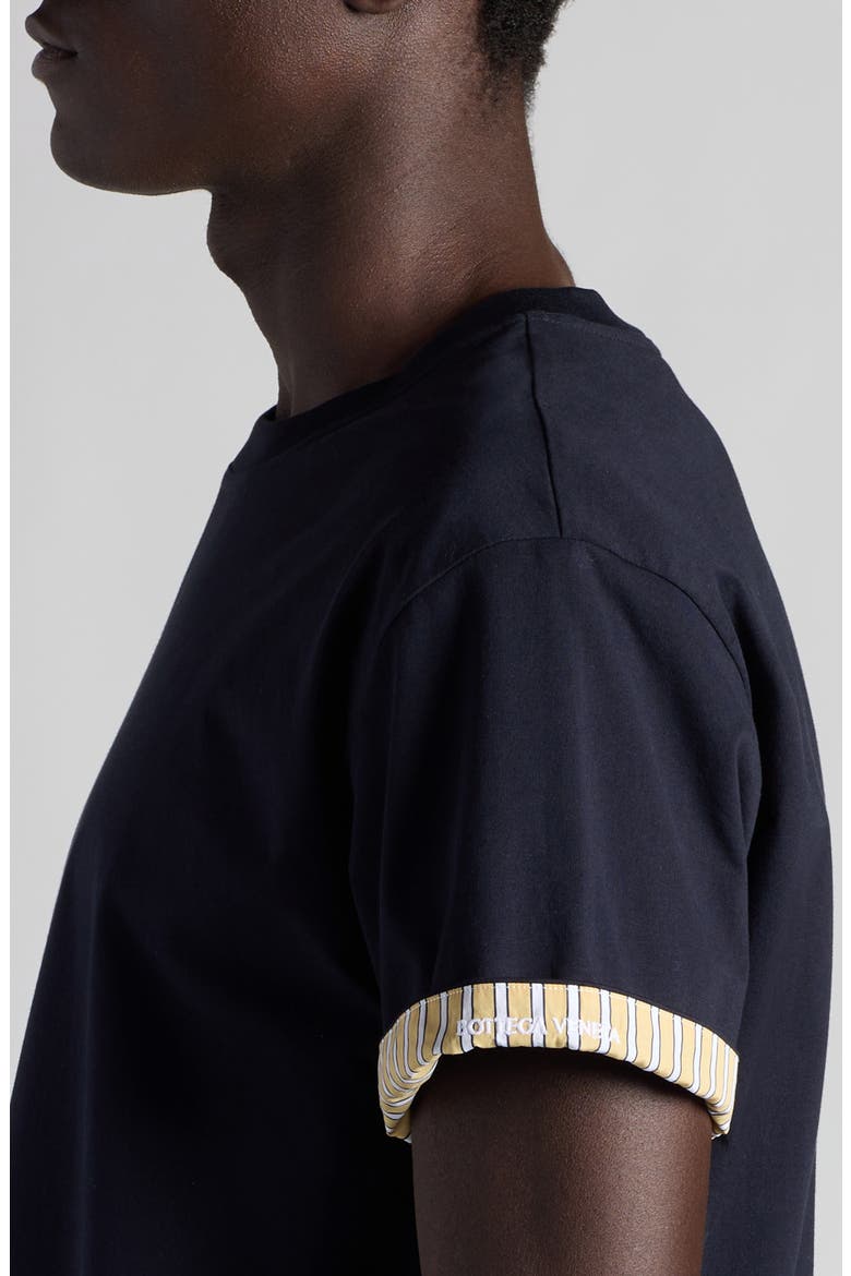Contrast Lined Sleeve Cotton Jersey T-Shirt, Alternate, color, NAVY-YELLOW-WHITE