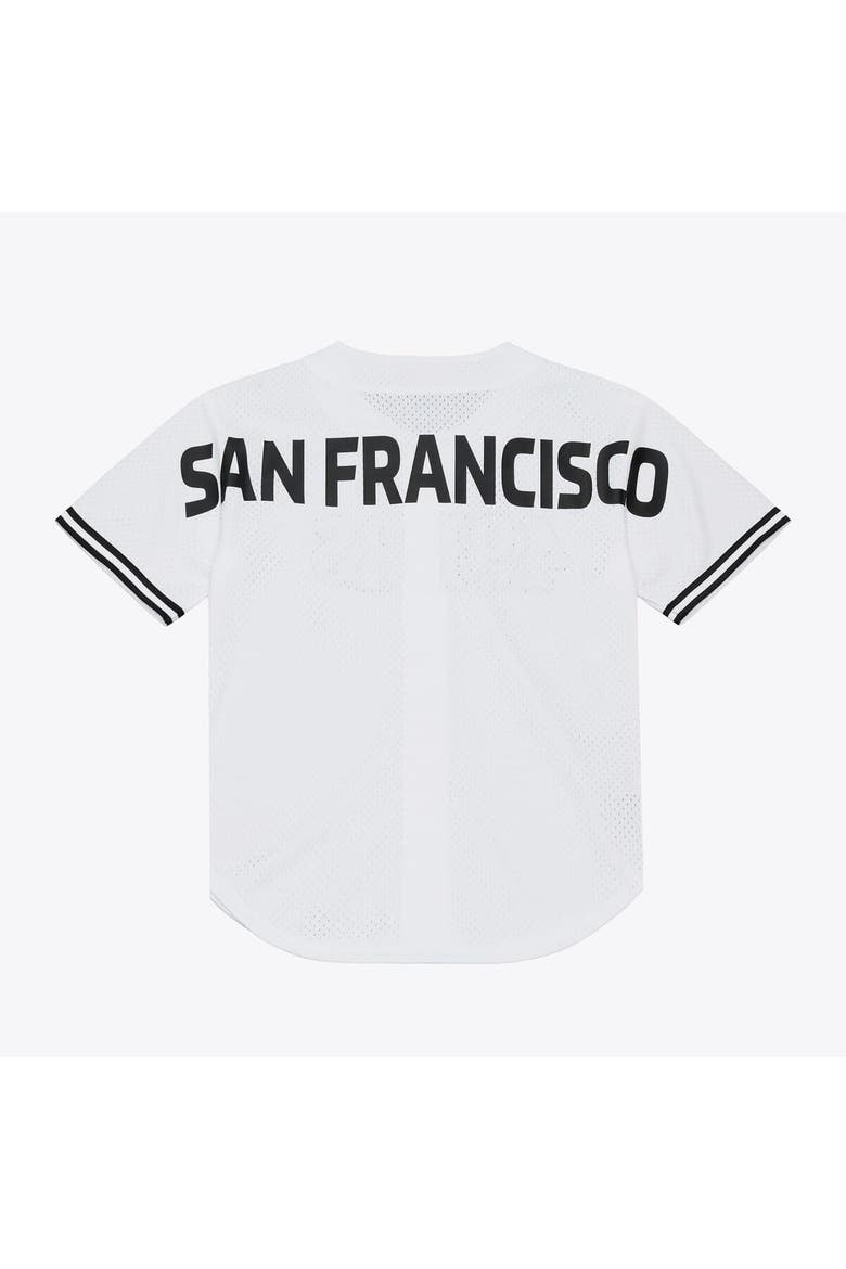 Men's Mitchell & Ness White San Francisco 49ers Monochrome Mesh Full-Button Baseball Jersey, Alternate, color, White