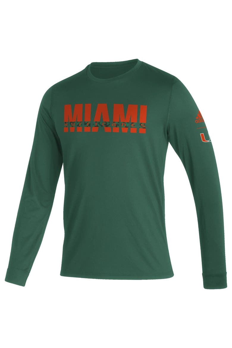 Men's adidas Green Miami Hurricanes Sideline Locker Strikethrough Creator AEROREADY Long Sleeve T-Shirt, Alternate, color, Green