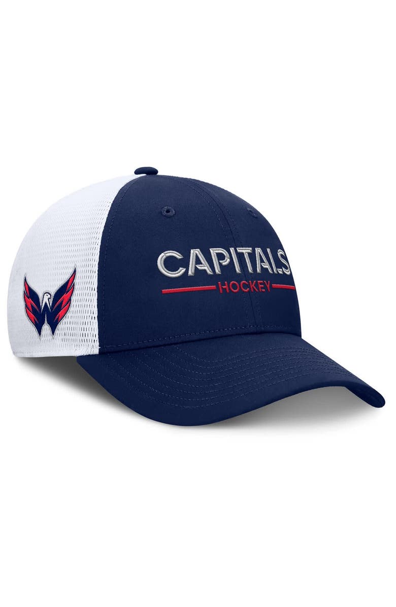 FANATICS Men's Fanatics Navy/White Washington Capitals Authentic Pro Rink Lockup Adjustable Trucker Hat, Alternate, color, Navy