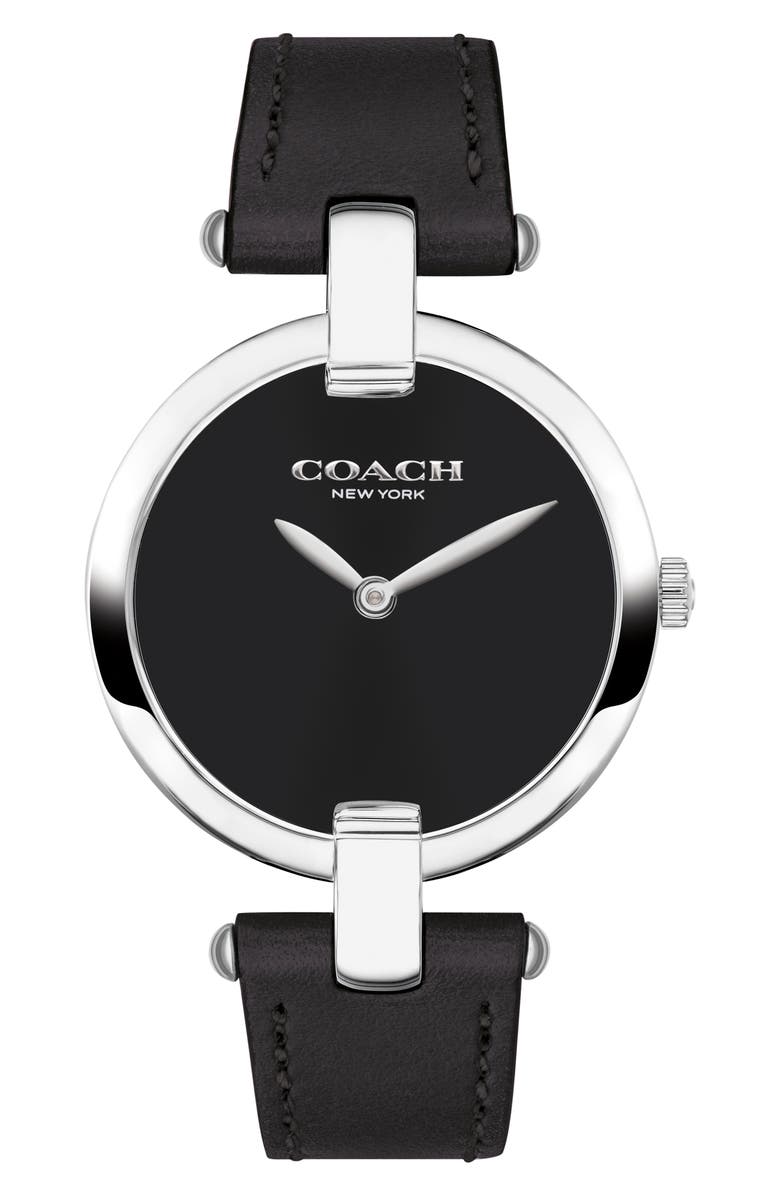 COACH Chrystie Leather Strap Watch, 32mm, Main, color, 
