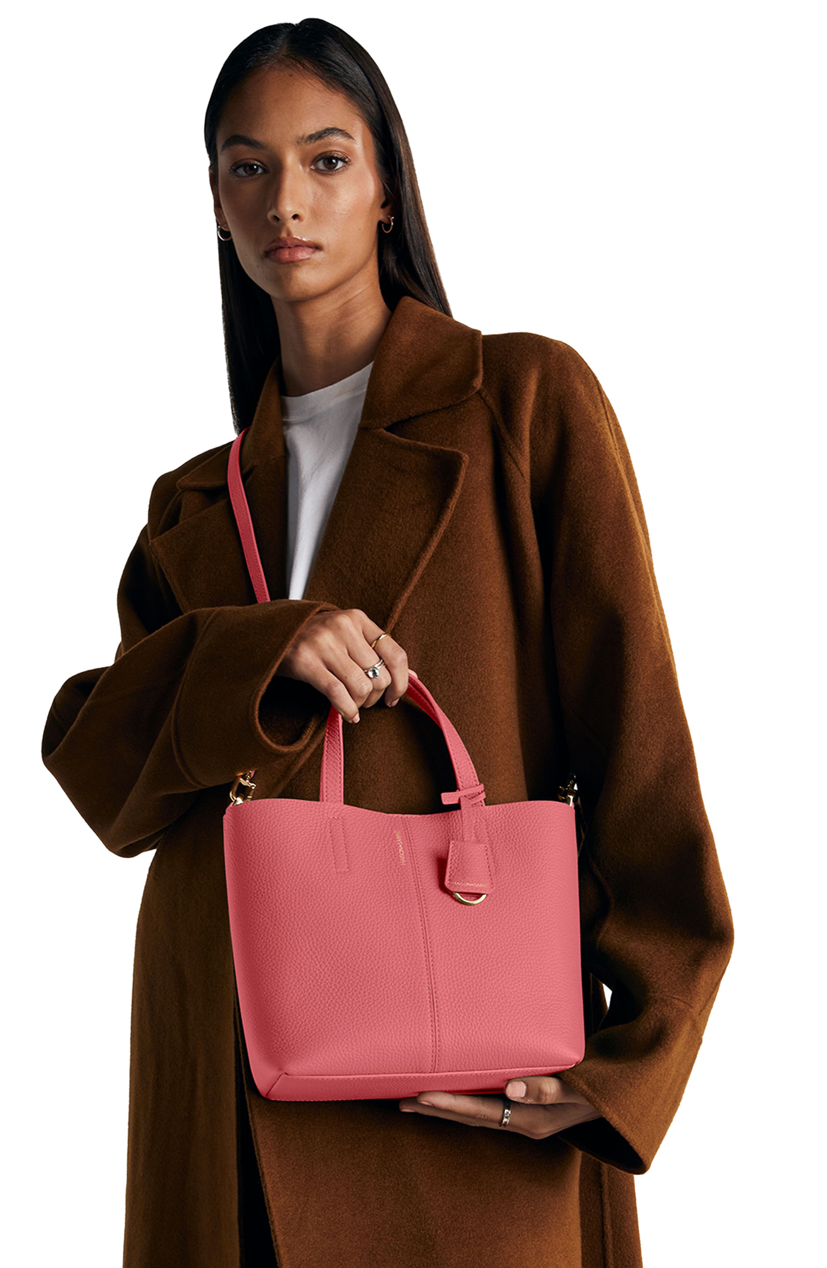 Small Leather Soft Tote, Alternate, color, Candy Pink