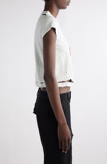 Balenciaga Planet Earth Distressed Crop Stretch Cotton