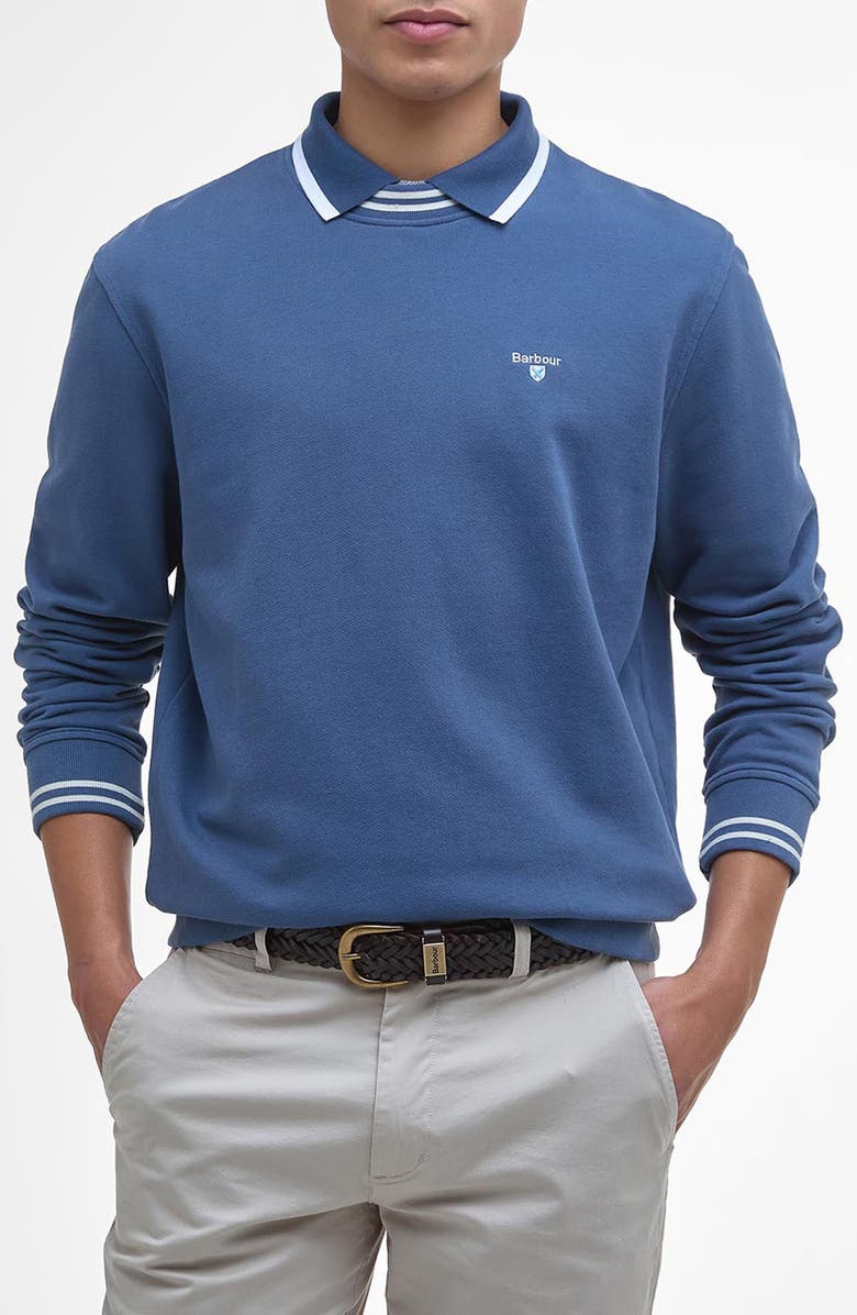 Barbour Rosford Tipped Cotton Crewneck Sweatshirt, Main, color, Dark Denim
