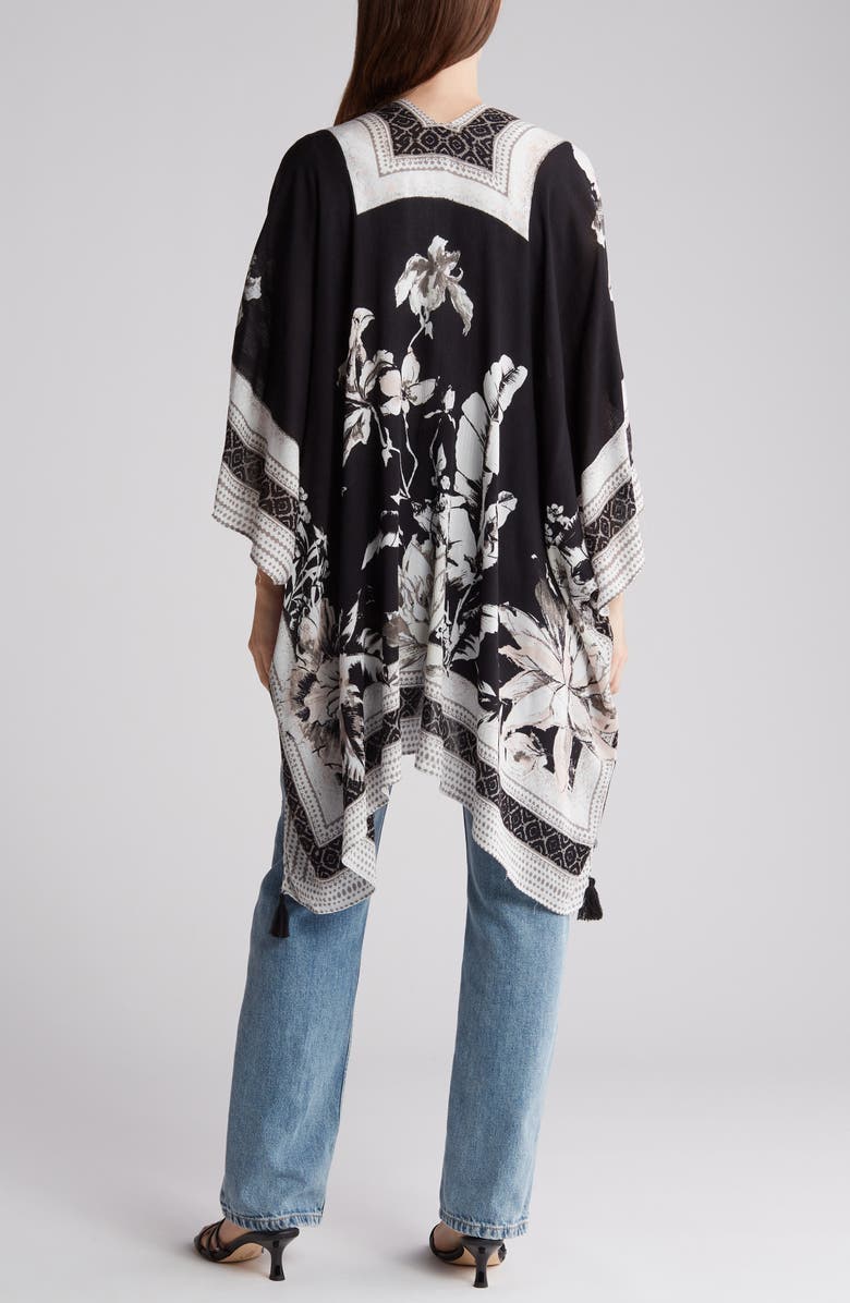 Vince Camuto Tropical Blooms Ruana, Alternate, color, Black Neutral