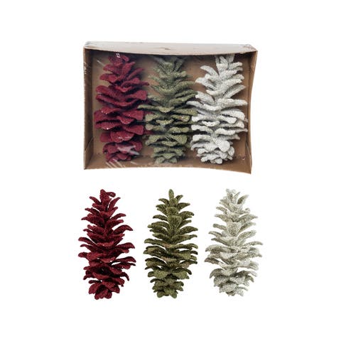 Glittered Faux Pinecone Trio in Multicolor Polyethylene