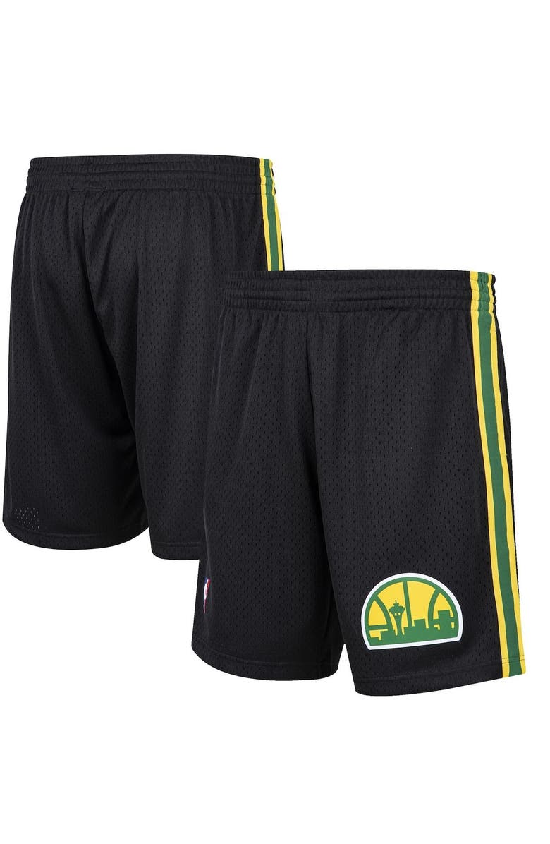 Mitchell & Ness Men's Mitchell & Ness Black Seattle SuperSonics Hardwood Classic Reload Swingman Shorts, Main, color,
