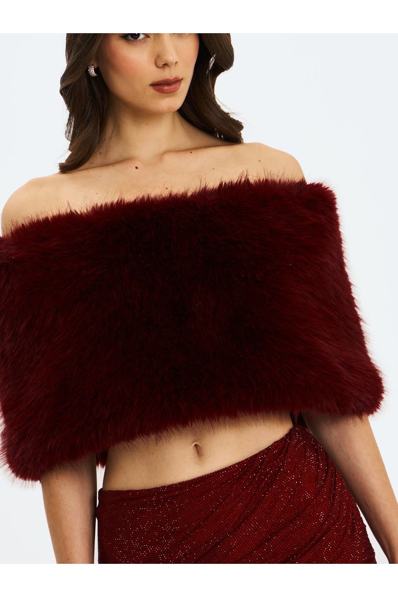 Darla Faux Fur Off-Shoulder Cropped Top, Alternate, color, Burgundy