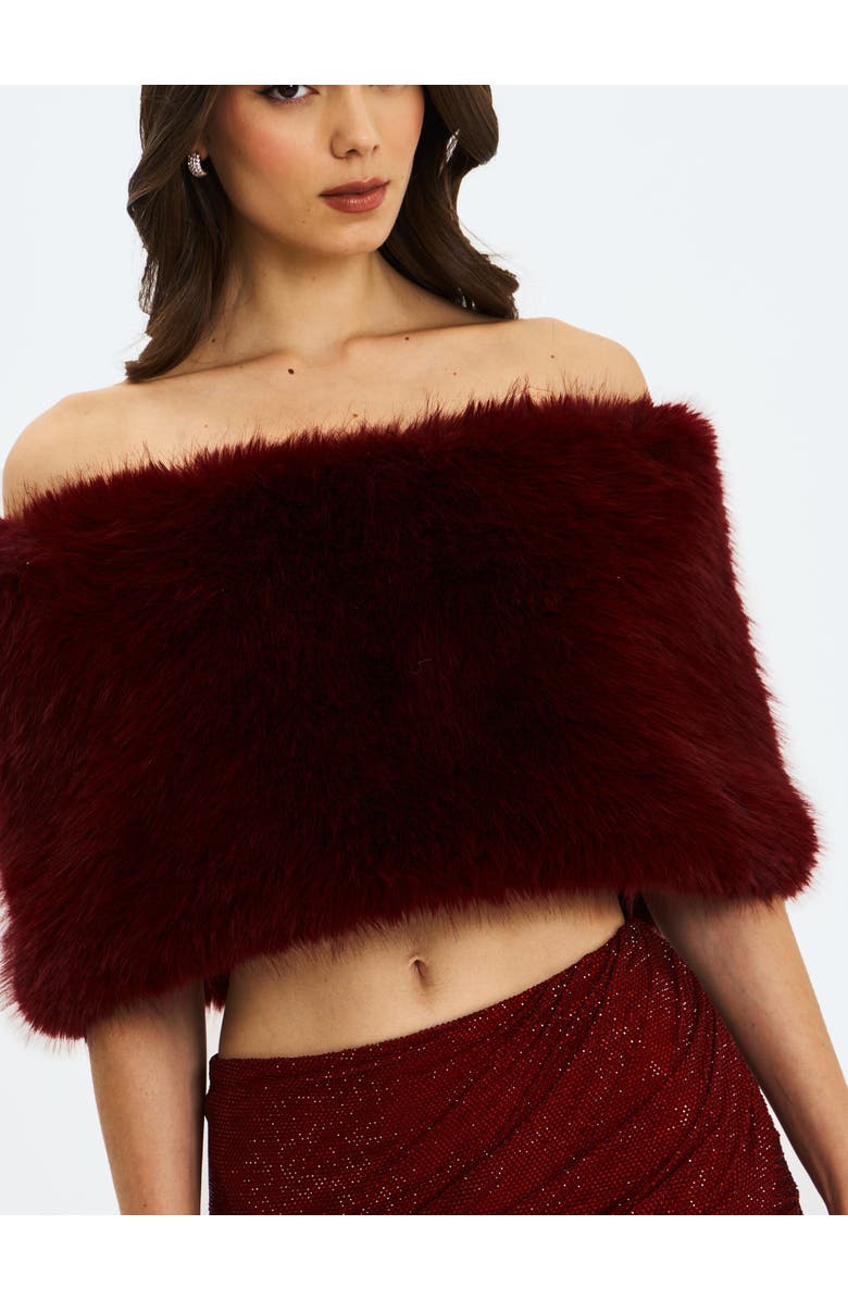 Miss Circle Darla Faux Fur Off-Shoulder Cropped Top, Alternate, color, Burgundy