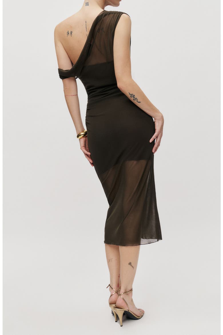 Adrielle One-Shoulder Sheer Mesh Body-Con Dress, Alternate, color, COCO