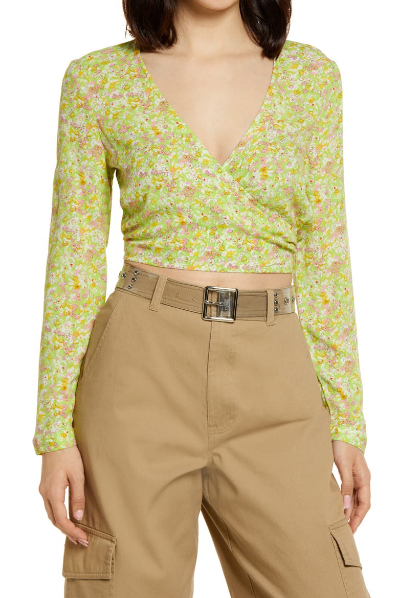 Surplice V-Neck Crop Top, Main, color, GREEN HANNAH KATE