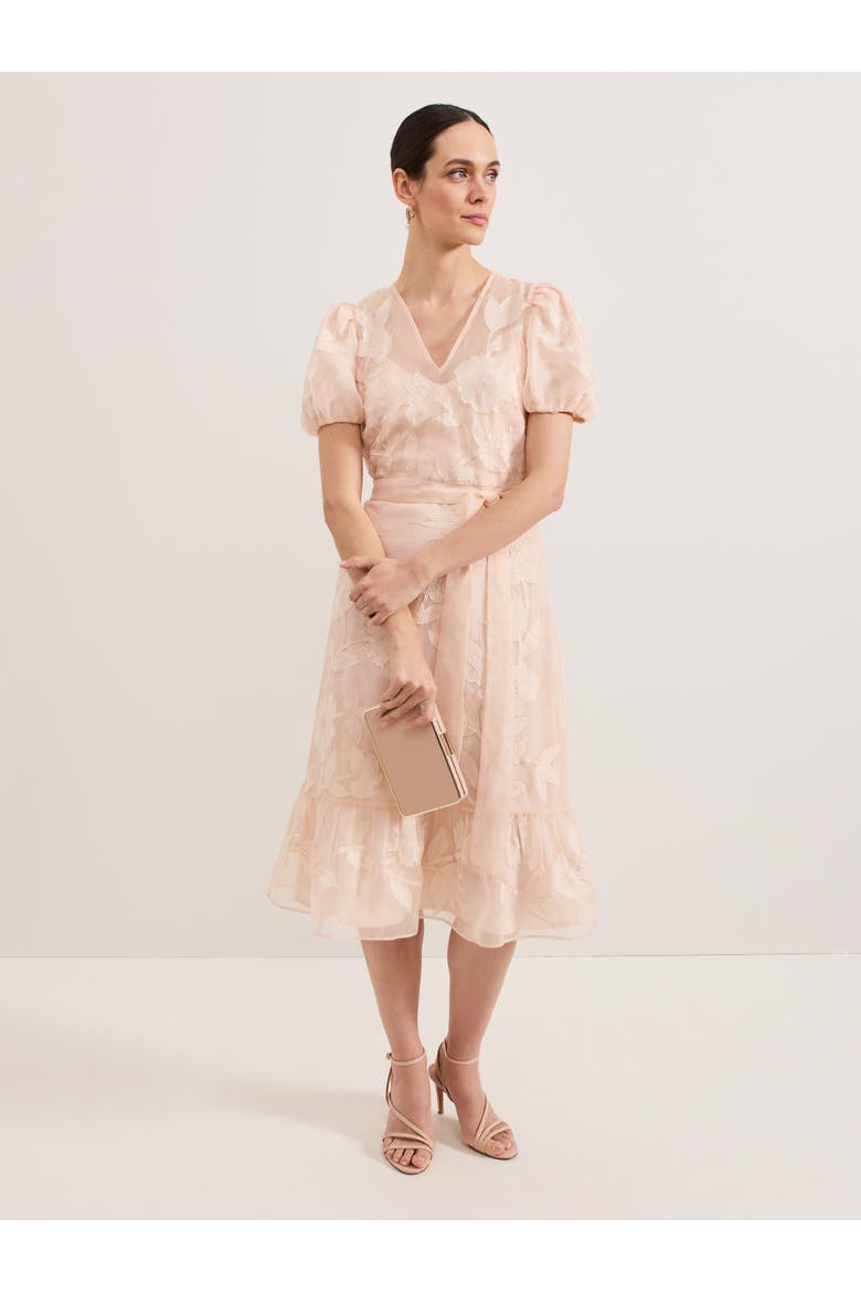 Chrissie Tie-Waist Wrap Midi Dress, Main, color, Pale Pink