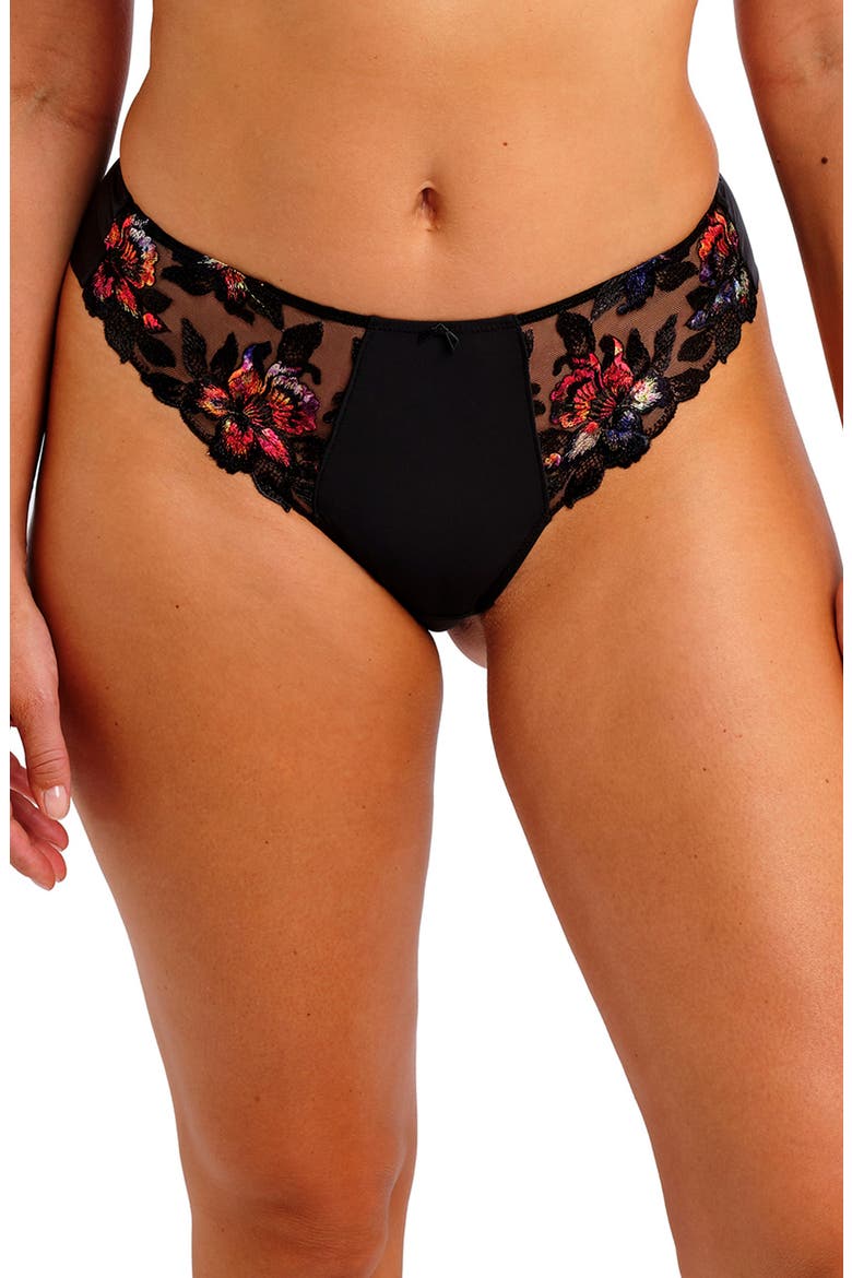 Magdalena Lace Trim Thong, Main, color, NOIR