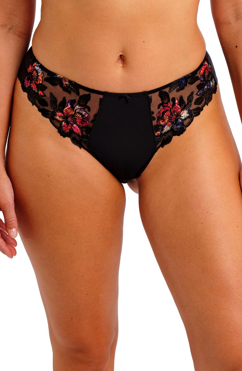 Fantasie Magdalena Lace Trim Thong, Main, color, Noir