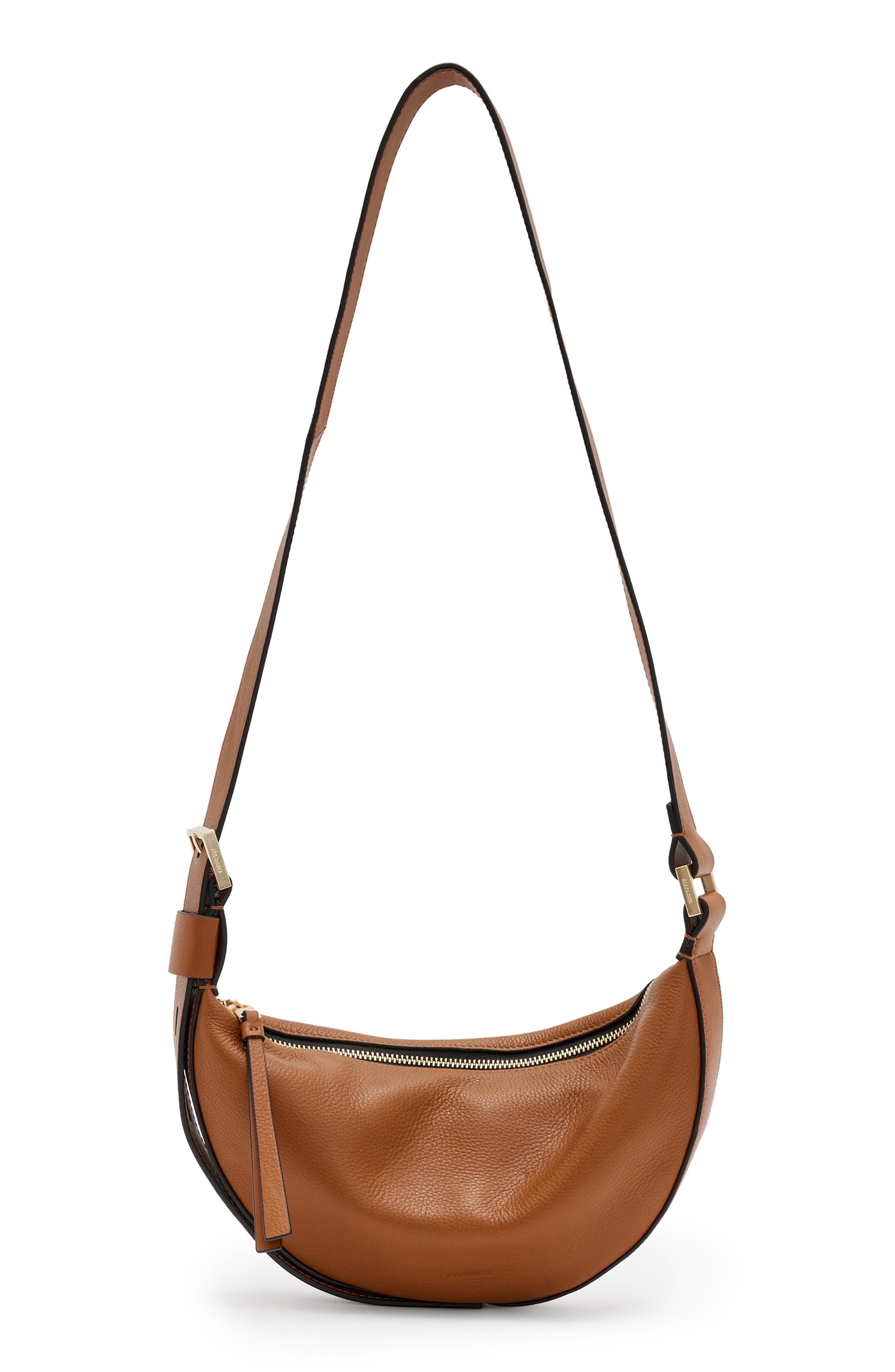Half Moon Leather Crossbody Bag, Main, color, SEPIA