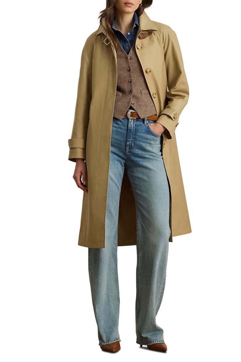 Belted Cotton Blend Trench Coat, Main, color, BIRCH TAN