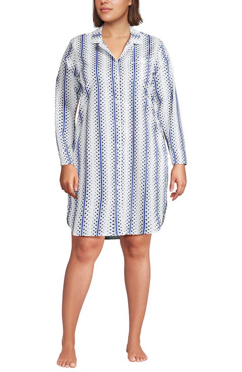 Cotton Poplin Long Sleeve Sleepshirt Nightgown