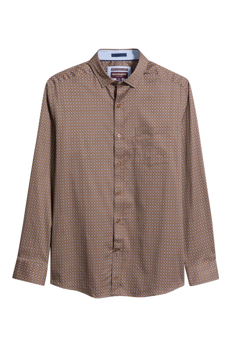 Logan Print Button-Up Shirt, Alternate, color, BROWN / NAVY MULTI DIAMOND