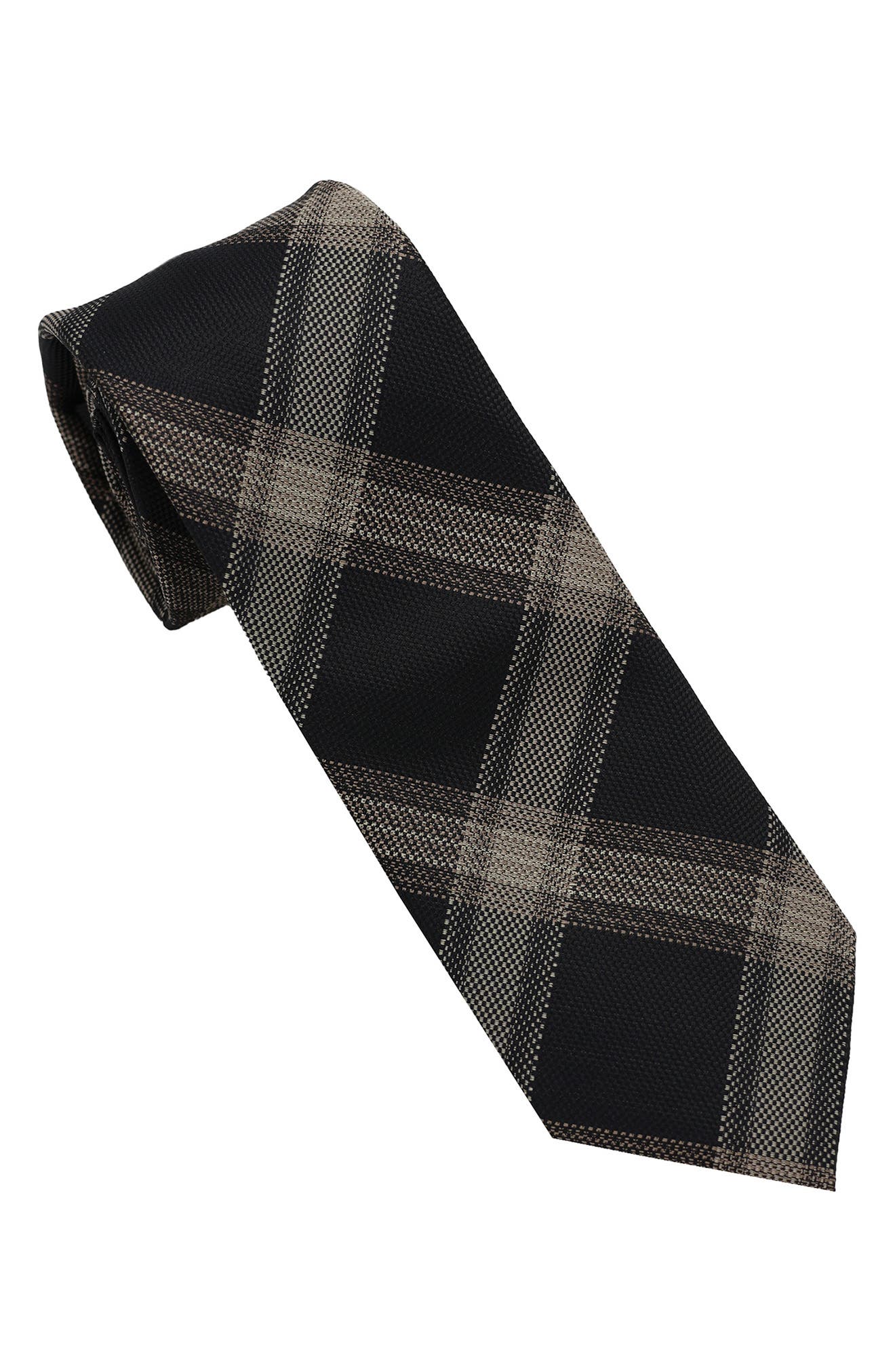 Dkny Large Plaid Tie In Black