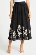 Joie Floral Embroidered Scalloped Hem Pull-On Skirt
