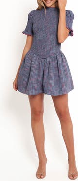 Petal & Pup Celine Check Puff Sleeve Fit & Flare Minidress
