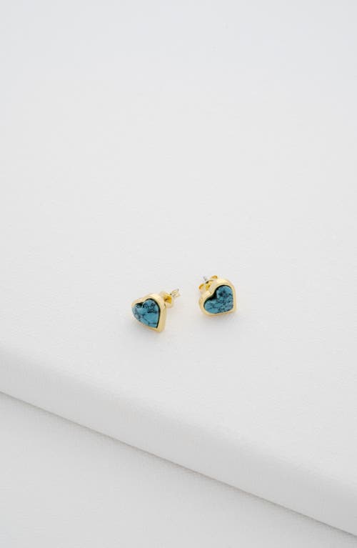 Ted Baker Faris Faceted Stoned Heart Stud Earrings In Gold Tone Turquoise