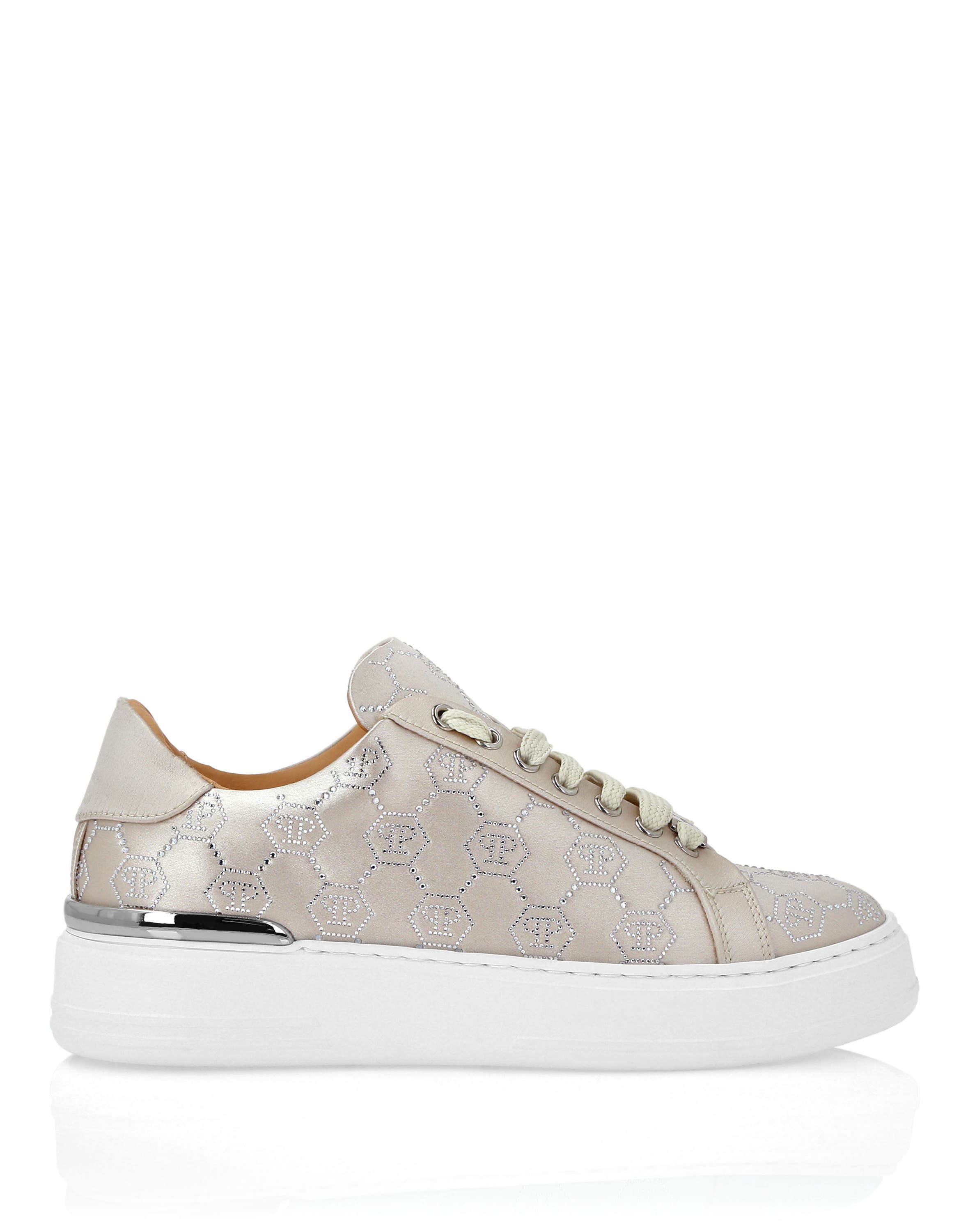 Satin Lo Top Sneakers Monogram Strass Women, Alternate, color, beige