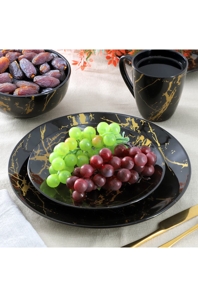 Fine Marble 16 Piece Porcelain Dinnerware Set, Alternate, color, Black