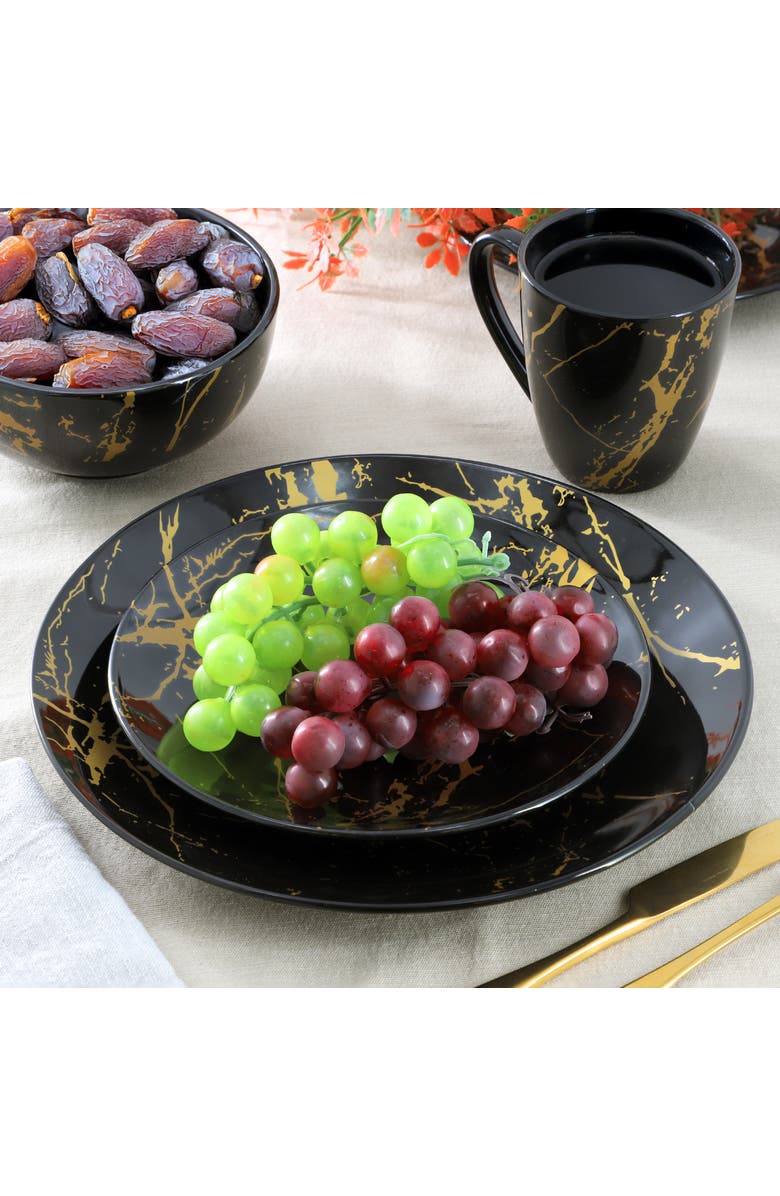 Elama Fine Marble 16 Piece Porcelain Dinnerware Set, Alternate, color, Black