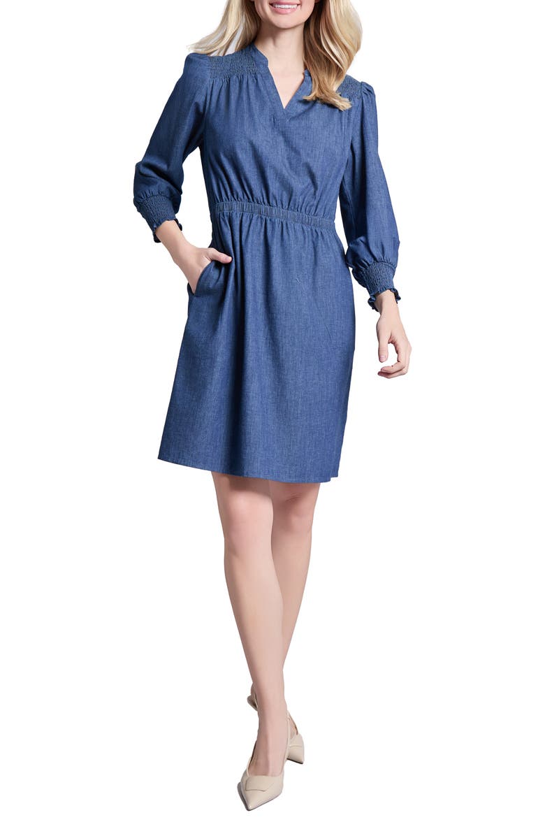 Jones New York Smock Shoulder Stretch Cotton Dress, Main, color, 