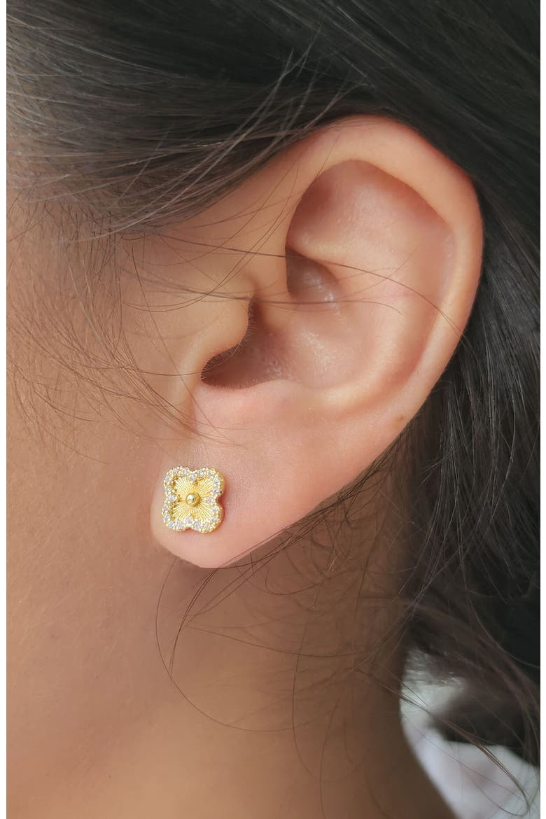 Pavé CZ Clover Stud Earrings, Alternate, color, GOLD