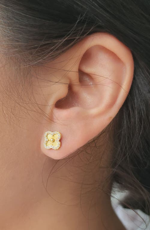 Adornia Button Clover Cubic Zirconia Halo Stud Earrings In Gold