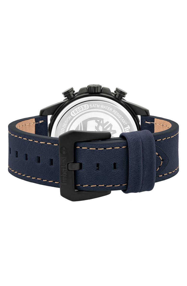 Timberland Dunford Leather Strap Multifunction Watch, 46mm, Alternate, color, Navy