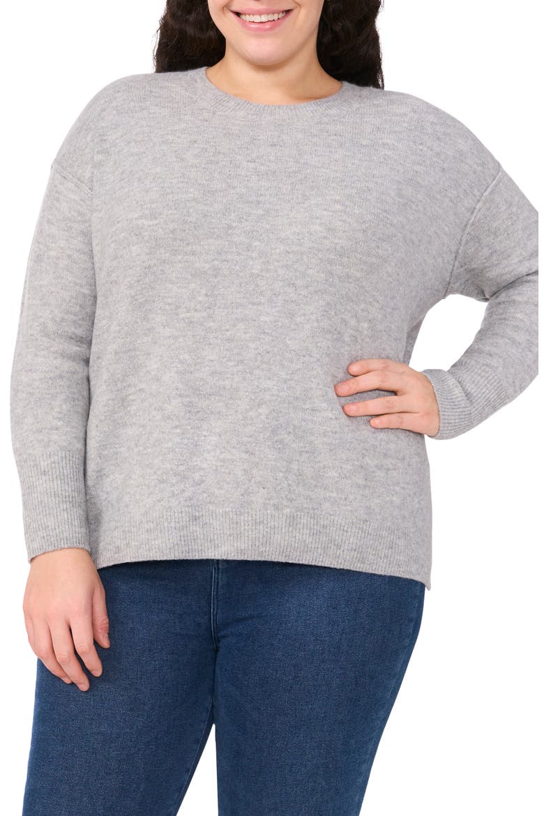 Elbow Heart Detail Crewneck Sweater, Main, color, LIGHT HEATHER GREY