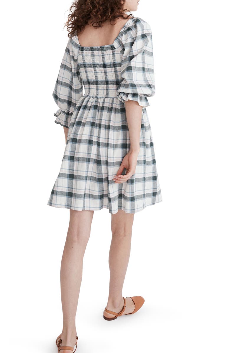 Madewell Lucie Lebaum Plaid Smocked Minidress, Alternate, color,