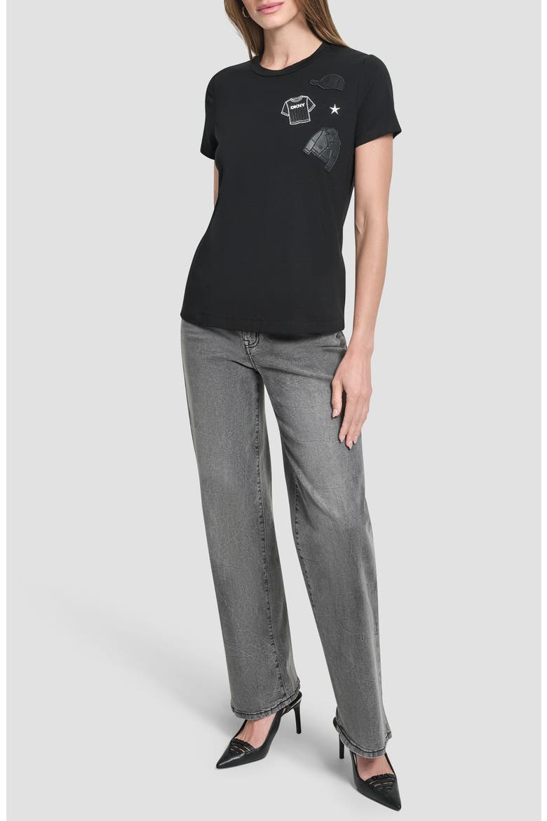 Pins & Patches Appliqué T-Shirt, Alternate, color, BLACK