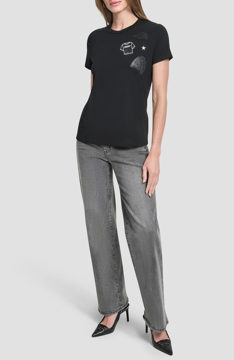 DKNY Pins & Patches Appliqué T-Shirt, Alternate, color, Black