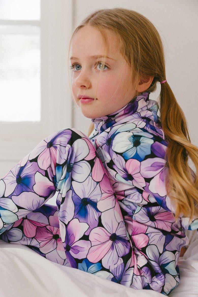 Two Piece Floral Brushed Half-Zip Top & Pants Thermal Underwear, Alternate, color, Purple Floral Print