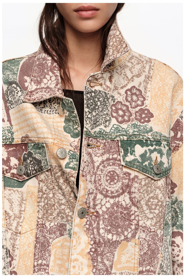 Oversize Print Denim Jacket, Alternate, color, LACE PRINT IVORY