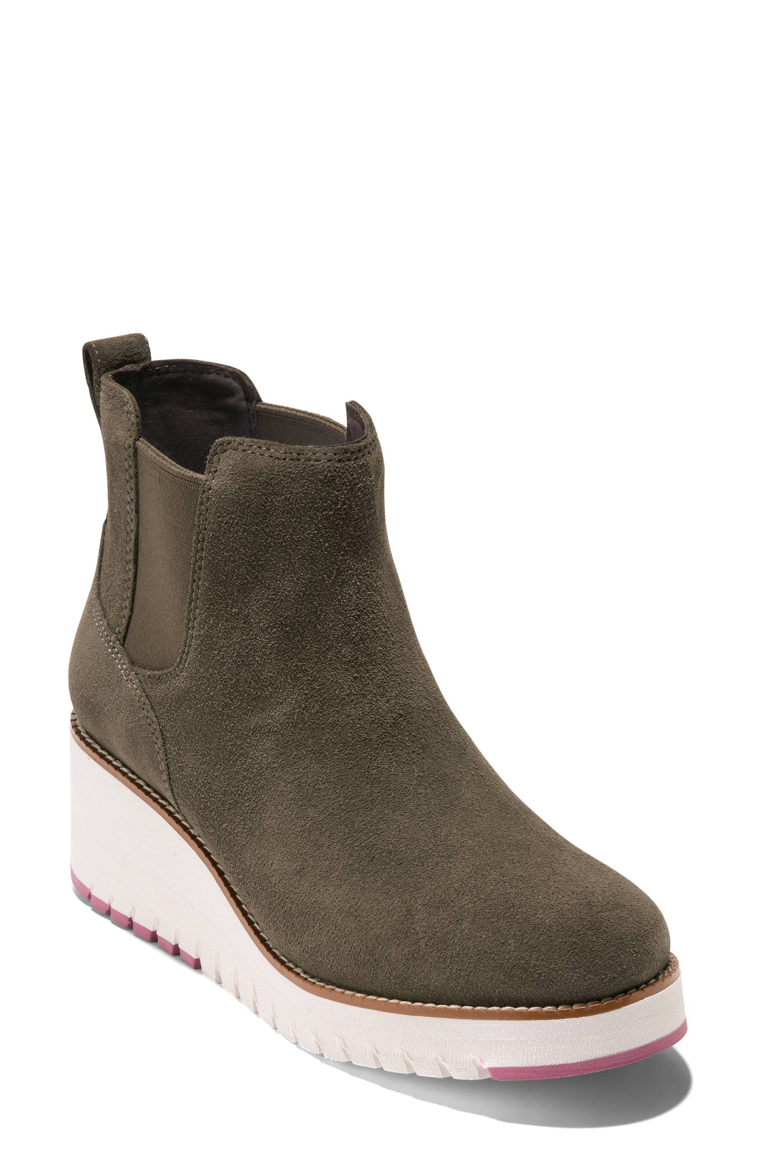ZeroGrand City Waterproof Wedge Chelsea Boot, Main, color, DEEP OLIVE SUEDE WP