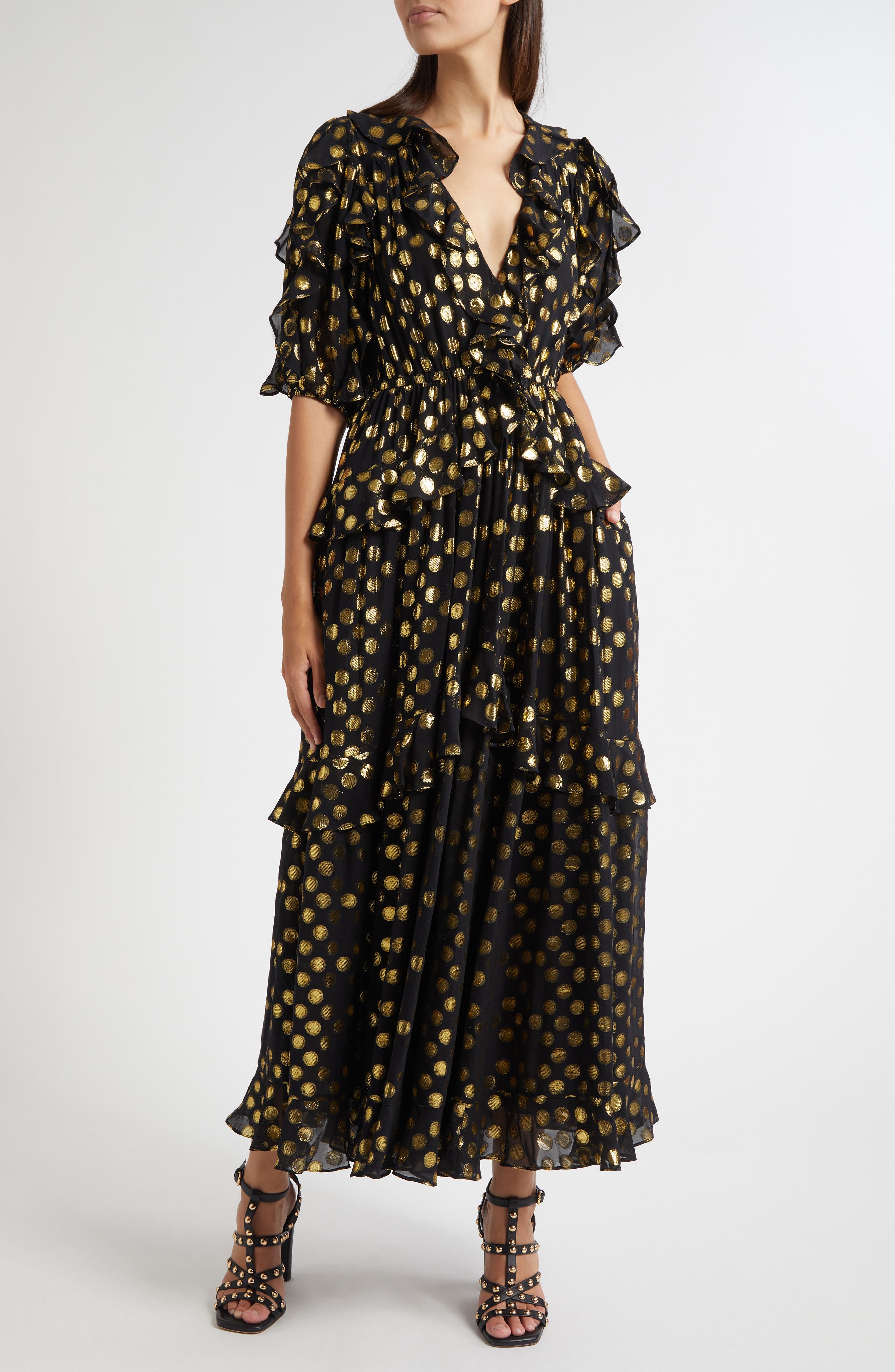 Tida Metallic Dot Silk Blend Dress