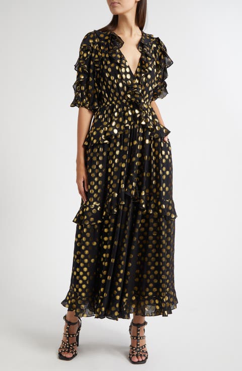 Tida Metallic Dot Silk Blend Dress